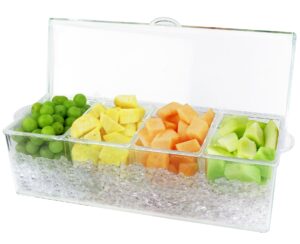 estilo condiment server with lid, condiment organizer on ice, clear container with 4-section organizer, condiment server caddy on ice