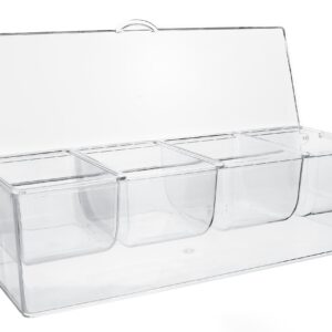 Estilo Condiment Server with Lid, Condiment Organizer on Ice, Clear Container with 4-Section Organizer, Condiment Server Caddy on Ice