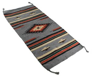 onyx arrow southwest area rug, 20 x 40 inches, center diamond, gray/black/multi