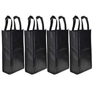 cosmos 4 pack non-woven 2-bottle wine tote bag holder, reusable gift bag - black