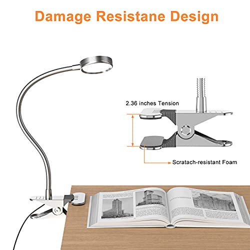 LEPOWER Clip on Light/Book Light/Reading Light with 2 Color Changeable/Night Light Clip on for Desk, Bed Headboard and Computers (Silver)