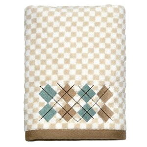 peri home embroidered argyle 100% cotton hand towel, 15" x 26", teal