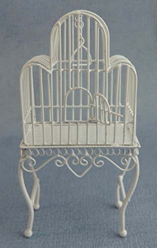 Melody Jane Dolls Houses House Miniature Victorian Pet Accessory White Wire Wrought Iron Bird Cage