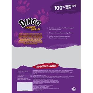 Dingo Porkie Rolls 15 Count, Pork Hide Chews for Dogs, Made with Real Chicken