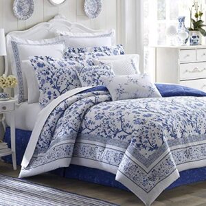 laura ashley home - comforter set, cotton bedding with matching shams & bed skirt, stylish home decor (charlotte blue, queen)