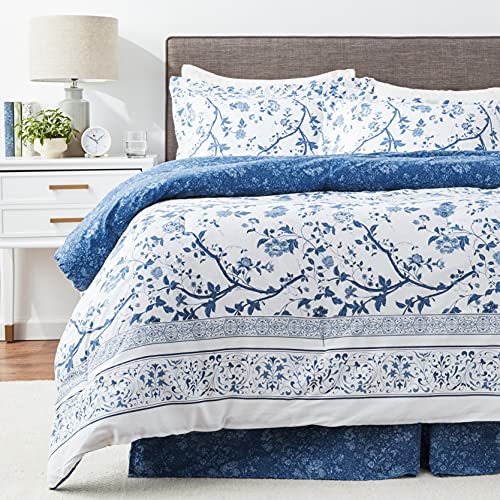 Laura Ashley Home - Comforter Set, Cotton Bedding with Matching Shams & Bed Skirt, Stylish Home Decor (Charlotte Blue, Queen)