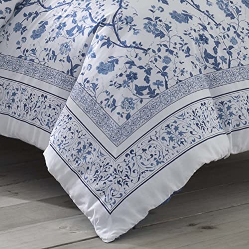 Laura Ashley Home - Comforter Set, Cotton Bedding with Matching Shams & Bed Skirt, Stylish Home Decor (Charlotte Blue, Queen)