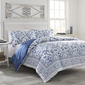 Laura Ashley Home - Comforter Set, Cotton Bedding with Matching Shams & Bed Skirt, Stylish Home Decor (Charlotte Blue, Queen)