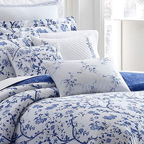 Laura Ashley Home - Comforter Set, Cotton Bedding with Matching Shams & Bed Skirt, Stylish Home Decor (Charlotte Blue, Queen)