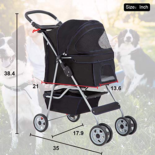 BestPet Pet Stroller Cat Dog Cage Stroller Travel Folding Carrier,Black