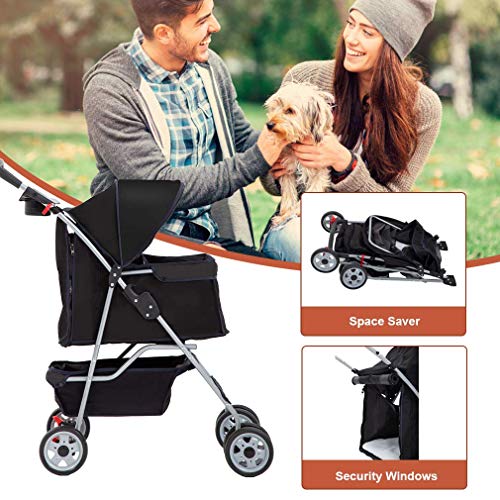 BestPet Pet Stroller Cat Dog Cage Stroller Travel Folding Carrier,Black