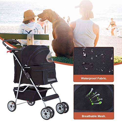 BestPet Pet Stroller Cat Dog Cage Stroller Travel Folding Carrier,Black