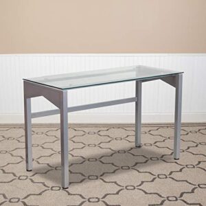 Flash Furniture Jayden Contemporary Clear Tempered Glass Desk with Geometric Sides