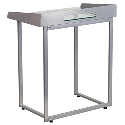 Flash Furniture Jayden Contemporary Clear Tempered Glass Desk with Raised Cable Management Border and Silver Metal Frame