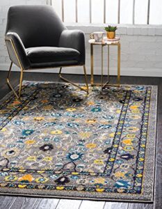 unique loom medici collection floral traditional vibrant colors gray area rug (9' 0 x 12' 0)