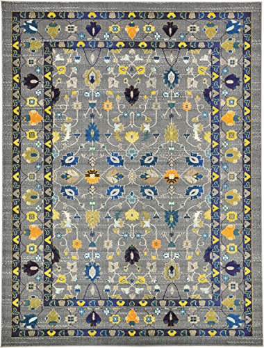 Unique Loom Medici Collection Floral Traditional Vibrant Colors Gray Area Rug (9' 0 x 12' 0)