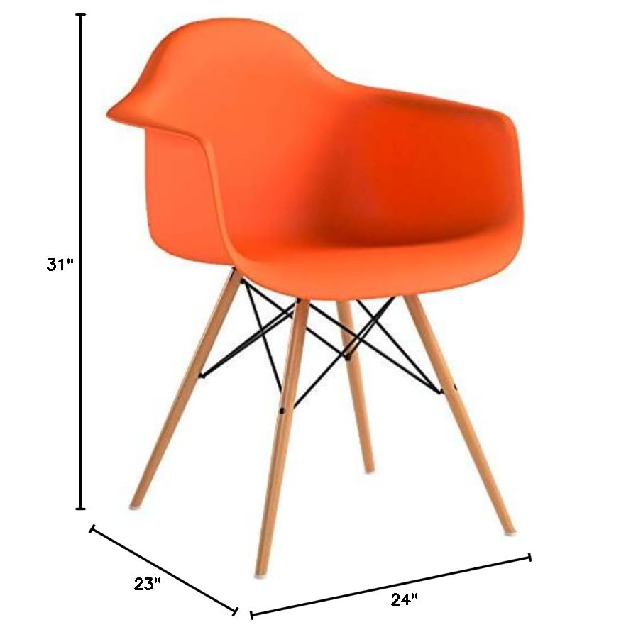 2xhome Plastic Armchair Dining Chairs, Orange - Natural Leg