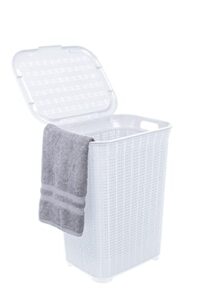 wicker laundry hamper with lid 50 liter - white laundry basket 1.40 bushel durable bin with cutout handles - easy storage dirty cloths in washroom bathroom, or bedroom. by superio