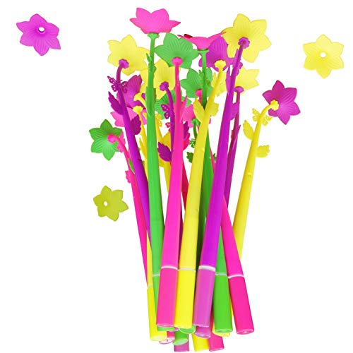 BUOP 24-Count [12+12] Bouquet of Daffodil Assorted Color Flower Pen; Novelty Design Flower Arrangement Style Extra Fine Gel Pens of Grass and Daffodil