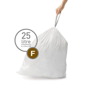 simplehuman Code F Custom Fit Drawstring Trash Bags in Dispenser Packs, 60 Count, 25-30 Liter / 6.6-8 Gallon, White