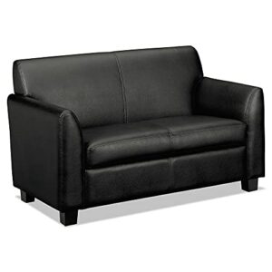 hon circulate tailored two-cushion loveseat , black softhread leather