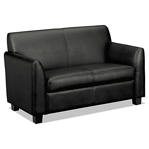 HON Circulate Tailored Two-Cushion Loveseat , Black SofThread Leather