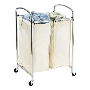 seville classics laundry hamper sorter cart mobile premium 2-bag compact, canvas