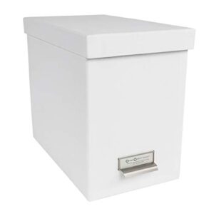 bigso john fiberboard label frame desktop file storage box document organizer for important paperwork durable hanging file box with a lid & metal label window 7.4’’ x 13’’ x 10.4’’ white
