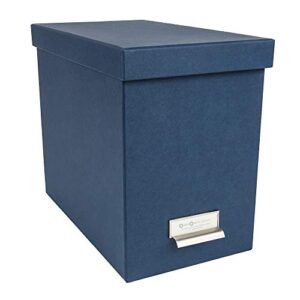 bigso john fiberboard label frame desktop file storage box document organizer for important paperwork durable hanging file box with a lid & metal label window 7.4’’ x 13’’ x 10.4’’ blue