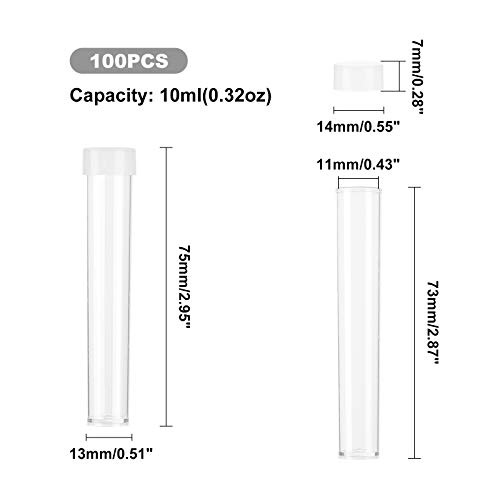 PH PandaHall 100pcs Clear Plastic Tube Bead Containers, Transparent Plastic Small Empty Storage Tubes Bead Container Set Organizers Boxes with Lid 15ml (75x13mm /2.9x0.5”)