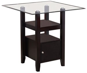 kings brand furniture arecibo cappuccino finish/glass top counter height dining table with storage, 35" w x 35" d x 36" h