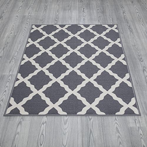 Machine Washable Moroccan Trellis Design Non-Slip Rubberback 3x5 Traditional Indoor Area Rug for Living Room, Bedroom, Kitchen, 3'3" x 5', Gray