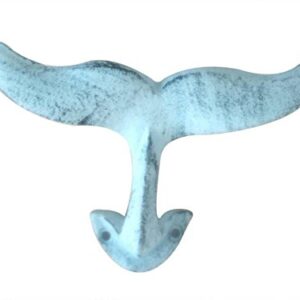 Rustic Dark Blue Whitewashed Cast Iron Decorative Whale Hook 5" - Decorative Wa