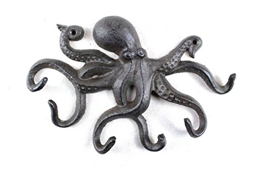 Cast Iron Octopus Hook 11 Inch - Decorative Hook - Sealife Metal Wall Hook