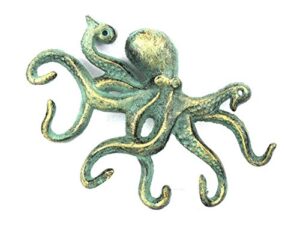 handcrafted nautical decor antique bronze cast iron octopus hook 11" - decorative hook - sealife metal wal