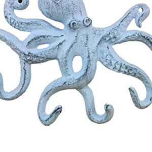 Rustic Dark Blue Whitewashed Cast Iron Octopus Hook 11 Inch - Decorative Hook - Sealife Metal Wall Hook