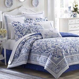 Laura Ashley Home - Twin Comforter Set, Cotton Bedding with Matching Sham & Bed Skirt, Stylish Home Decor (Charlotte Blue, Twin)