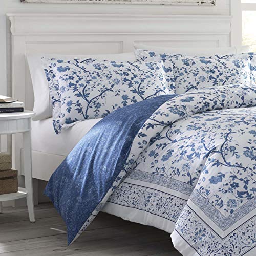 Laura Ashley Home - Twin Comforter Set, Cotton Bedding with Matching Sham & Bed Skirt, Stylish Home Decor (Charlotte Blue, Twin)