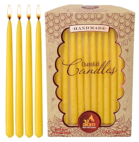 Beeswax Chanukah Candles Standard Size Fits Most Menorahs - Yellow Beeswax Hanukkah Candles - Premium Quality Pure Bees Wax - 45 Count for All 8 Nights of Hanukkah - by Ner Mitzvah