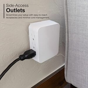 GE Pro 6-Outlet Extender, Surge Protector, Side Access, Wall Tap Adapter, 3-Prong, 1200 Joules, Warranty, UL Listed, White, 10353