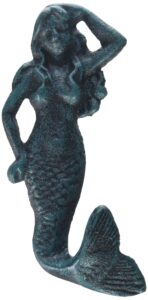hampton nautical cast iron mermaid hook, 6", seaworn blue