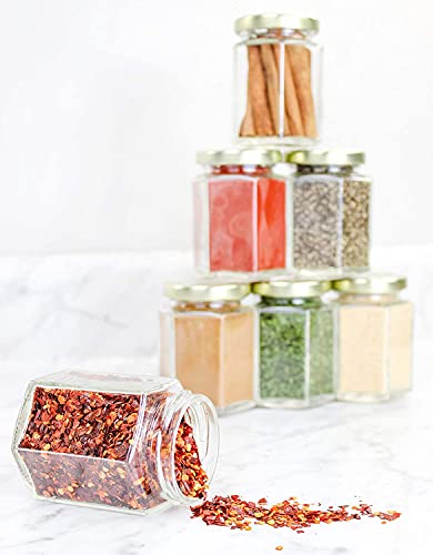 Cornucopia 6-Ounce Hexagon Glass Jars (12-Pack); Empty Hex Jars w/Gold Lids for Party Favors, Jams, Samples & More