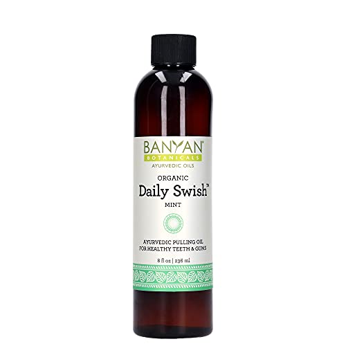 Banyan Botanicals Daily Swish Mint – Organic Ayurvedic Oil Pulling Mouthwash with Coconut Oil – for Oral Health, Teeth, & Gums* – 8oz – Non GMO Sustainably Sourced Vegan