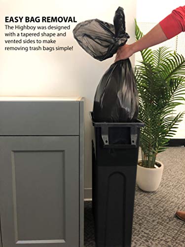 United Solutions Highboy Waste Container, Space Saving Profile & Easy Bag Removal for Indoor or Outdoor use, Black (TI0032)