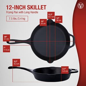 Victoria Cast-Iron Skillet, Pre-Seasoned Cast-Iron Frying Pan with Long Handle, Made in Colombia, 12 Inch