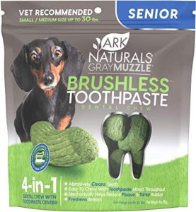 ark naturals gray muzzle brushless toothpaste, senior dog dental chews for small to medium breeds, vet recommended for plaque, bacteria & tartar control, 1 pack