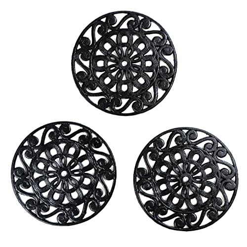 Trademark Innovations Set of 3 Decorative Cast Iron Metal Trivets (Black)