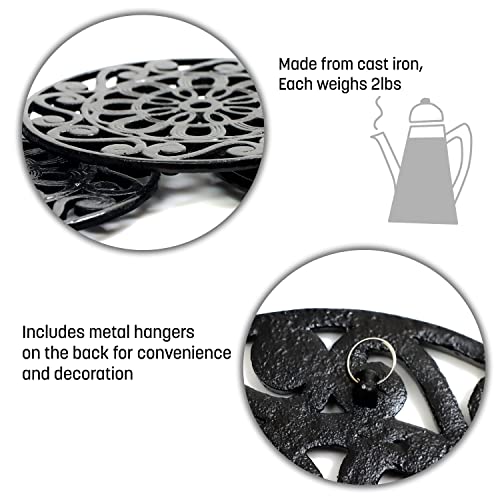 Trademark Innovations Set of 3 Decorative Cast Iron Metal Trivets (Black)