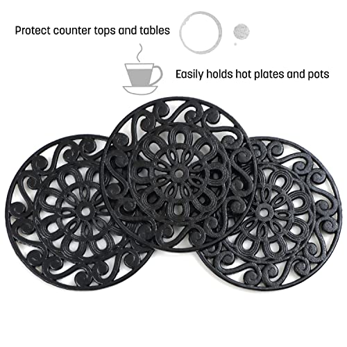 Trademark Innovations Set of 3 Decorative Cast Iron Metal Trivets (Black)