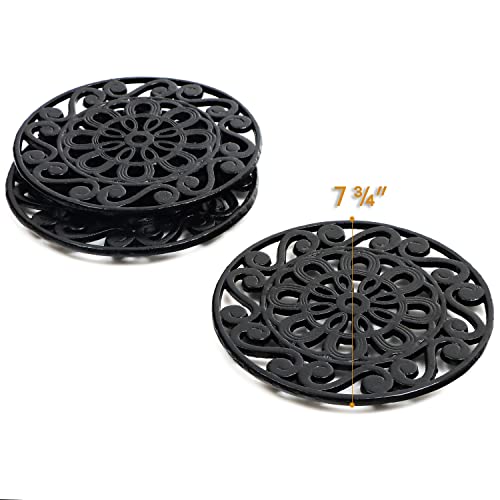 Trademark Innovations Set of 3 Decorative Cast Iron Metal Trivets (Black)